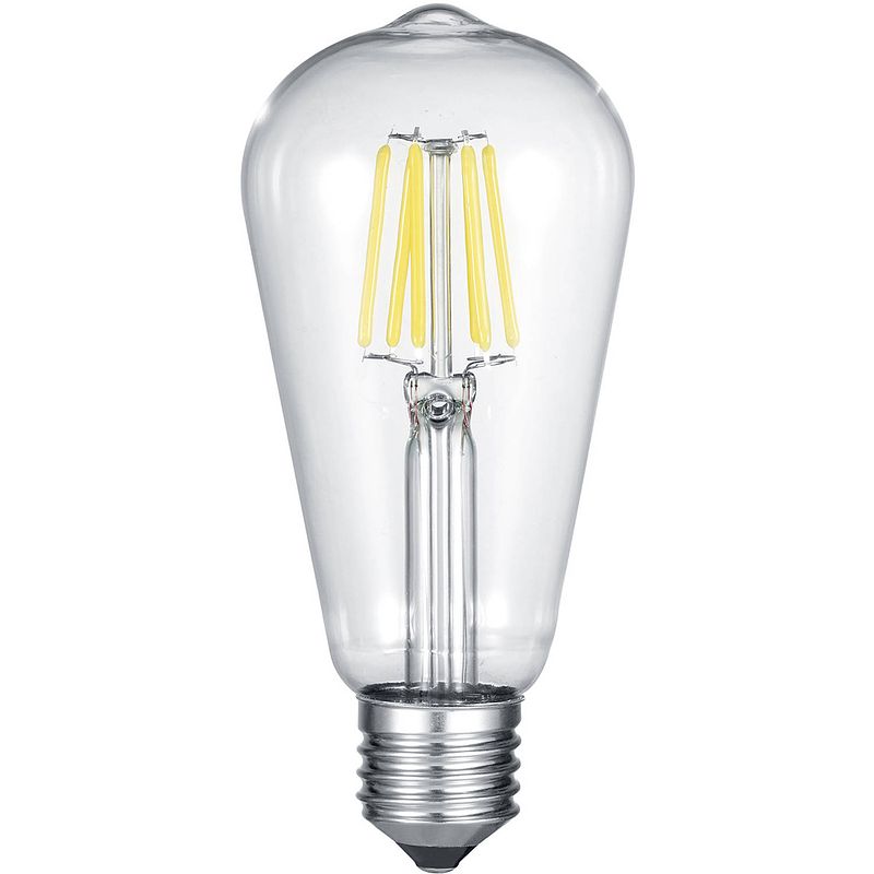 Foto van Led lamp - filament - trion kalon - e27 fitting - 6w - warm wit 2700k - transparent helder - aluminium