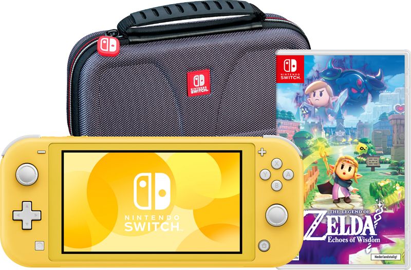 Foto van Nintendo switch lite geel + zelda: echoes of wisdom + bigben beschermtas