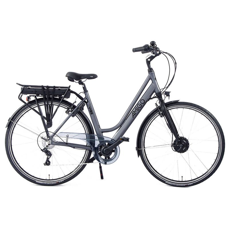 Foto van Amigo elektrische stadsfiets e-vibe d1 28 inch 48 cm dames 7v v-brakes matgrijs