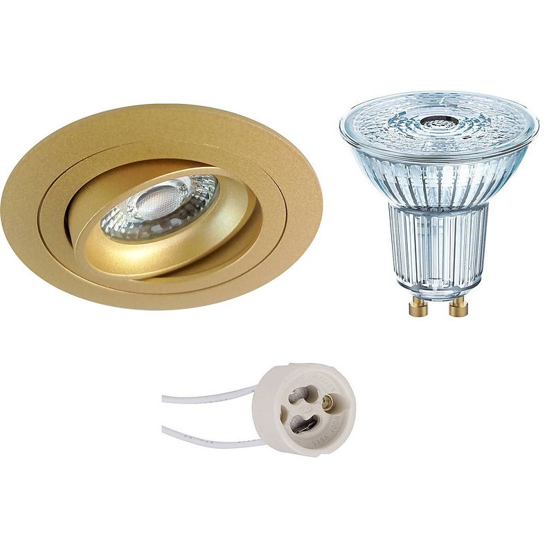 Foto van Led spot set - osram parathom par16 930 36d - pragmi alpin pro - gu10 fitting - dimbaar - inbouw rond - mat goud - 3.7w