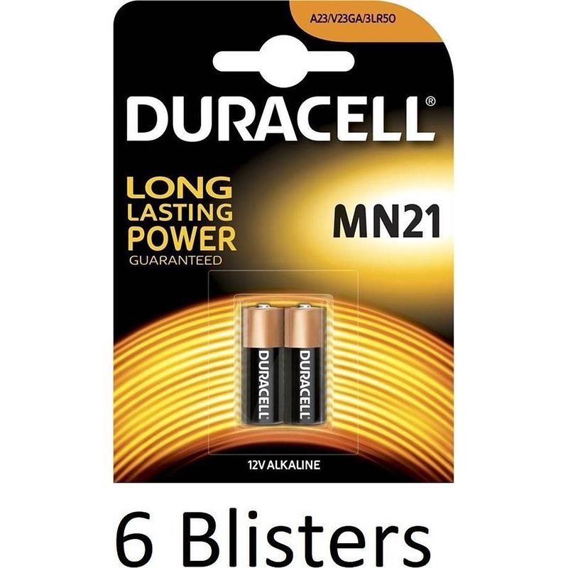 Foto van 12 stuks (6 blisters a 2 st) duracell mn21 alkaline beveiligingsbatterij