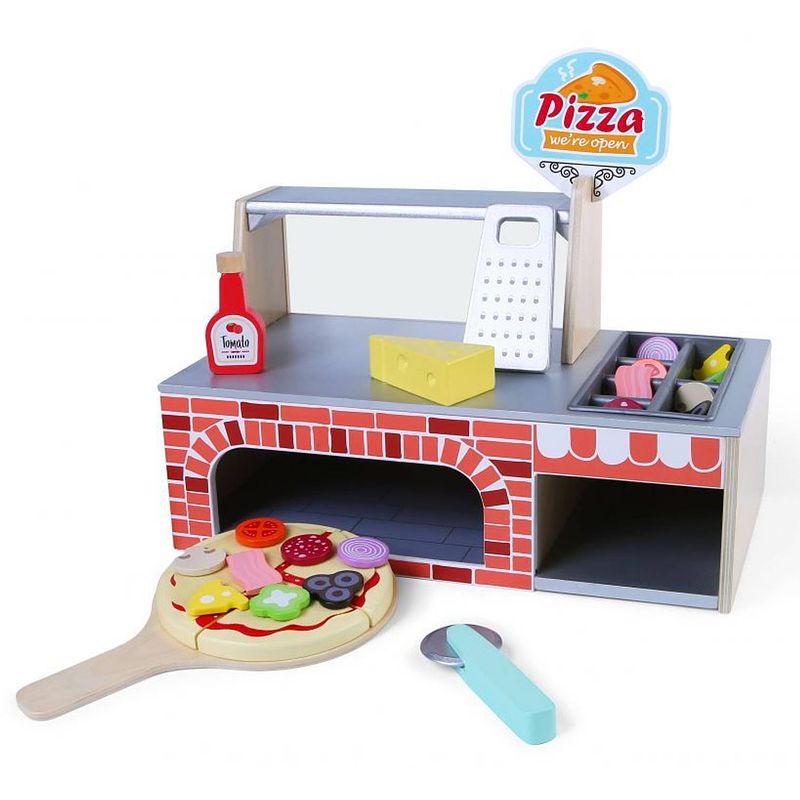 Foto van Ecotoys 34-delige houten pizzaria speelgoed set inclusief accessoires