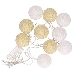 Foto van Feestverlichting lichtsnoer met katoenen balletjes wit/goud 300 cm - lichtsnoeren