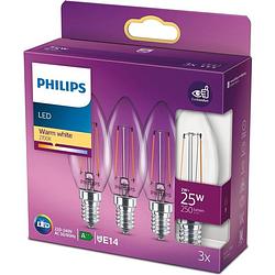 Foto van Philips - led kaars - e14 - transparant - 25w - warm wit licht - 3 stuks