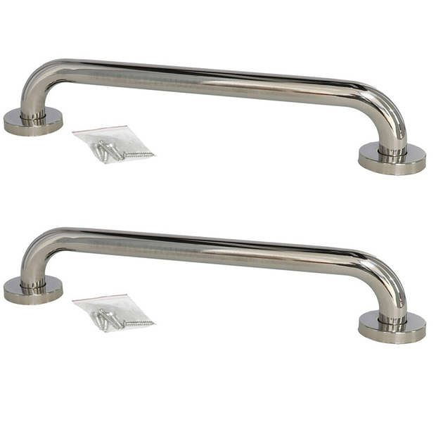 Foto van 2x stuks badkamer/douche wand handgreep rvs metaal zilver 42 cm - badkameraccessoireset