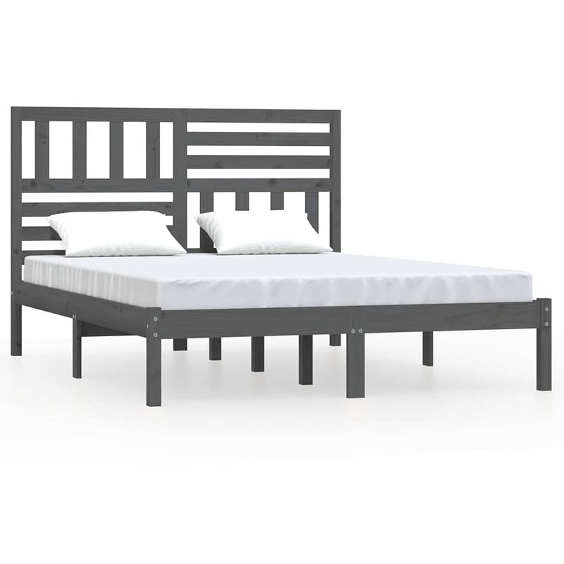 Foto van The living store houten bedframe - 205.5 x 156 x 100 cm - grijs - massief grenenhout