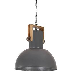 Foto van The living store industriële hanglamp - 148 cm - grijs - ijzer en massief mangohout