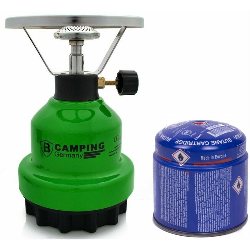 Foto van Camping kookstel metaal groen incl. gas navulling priktank 190 gram - kookbranders