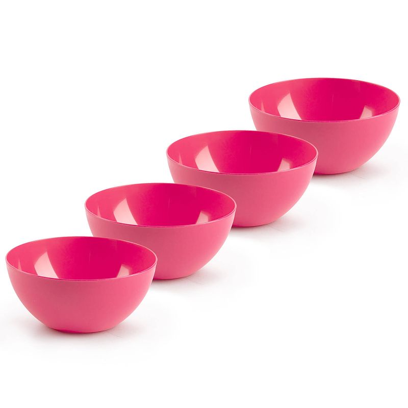Foto van Plasticforte kommetjes/schaaltjes - 4x - dessert/ontbijt - kunststof - d17 x h8 cm - fuchsia roze - kommetjes