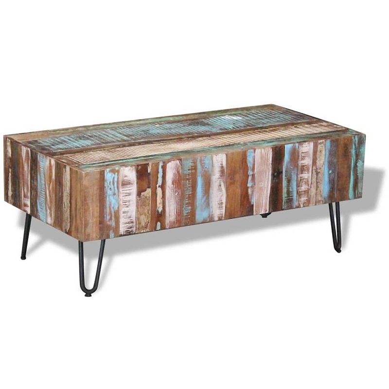 Foto van The living store salontafel antieke stijl - 100x50x38 cm - meerkleurig - handgemaakt - gerecycled hout