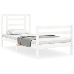 Foto van The living store wit grenenhouten bedframe - 205.5 x 105.5 x 100 cm - multiplex lattenbodem