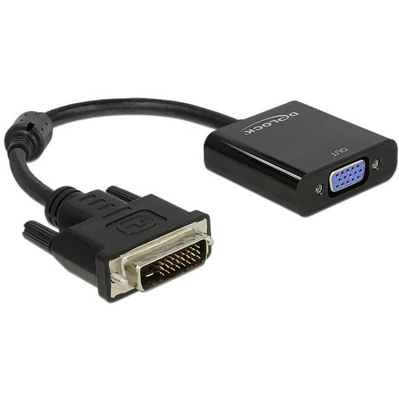 Foto van Delock 65658 dvi / vga adapter [1x dvi-stekker 24+1-polig - 1x vga-bus] zwart met ferrietkern 16.00 cm