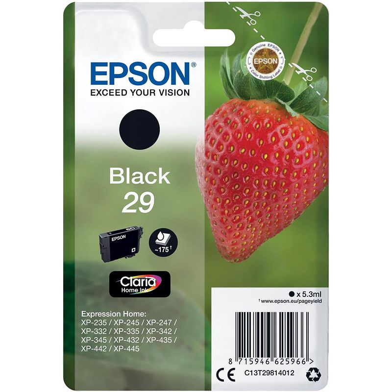 Foto van Epson inktcartridge 29, 175 pagina'ss, oem c13t29814012, zwart 10 stuks