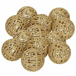 Foto van 12x rotan kerstversiering kerstballen goud met glitter 5 cm - kerstbal