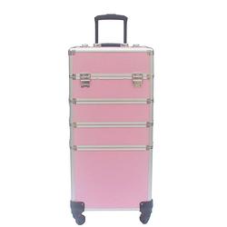 Foto van Visagie make up koffer cosmetica kappers trolley beauty case 4 in 1 roze