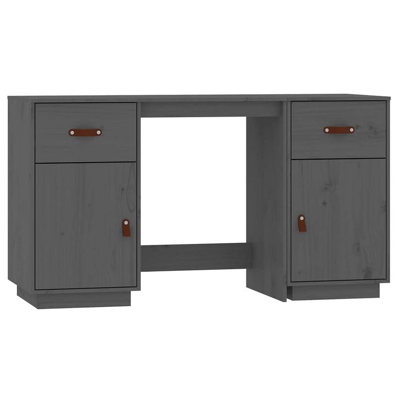 Foto van The living store bureau grenenhout - grijs - 135 x 50 x 75 cm - met lades en vakken