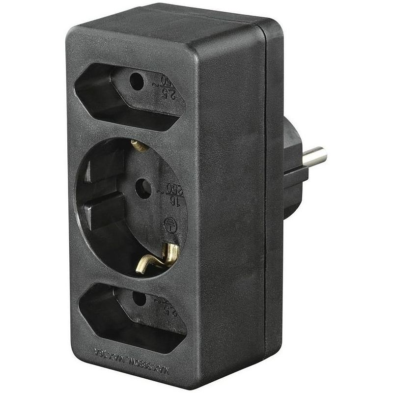 Foto van Hama stopcontactadapter 3-voudig, 1x geaard stopcontact, 2x euro desktop accessoire zwart