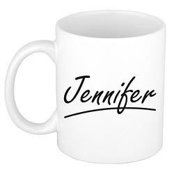 Foto van Naam cadeau mok / beker jennifer met sierlijke letters 300 ml - naam mokken