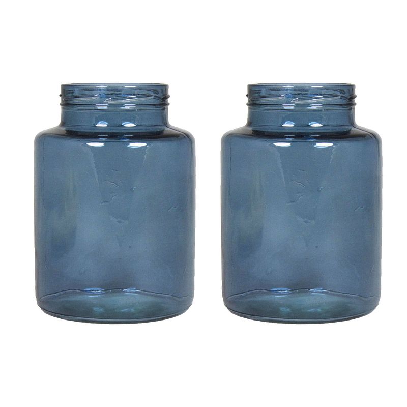 Foto van Set van 2x bloemenvazen - blauw/transparant glas - h20 x d14.5 cm - vazen