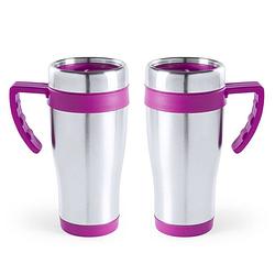 Foto van 2x stuks rvs thermosbeker/warm houd beker roze 500 ml - thermosbeker