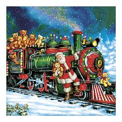 Foto van Maki kerst thema servetten - 40x st - 33 x 33 cm - kerstman trein - feestservetten