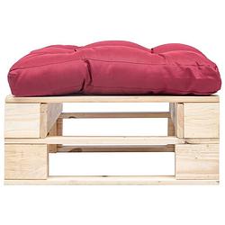 Foto van The living store pallet hocker - tuinpoef 60x60x35 cm - rood kussen - geïmpregneerd grenenhout