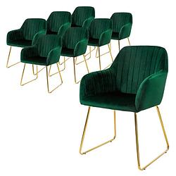 Foto van Ml-design eetkamerstoelen set van 8, fluwelen zitting, groen, woonkamerstoel met rugleuning en armleuningen, keukenstoel