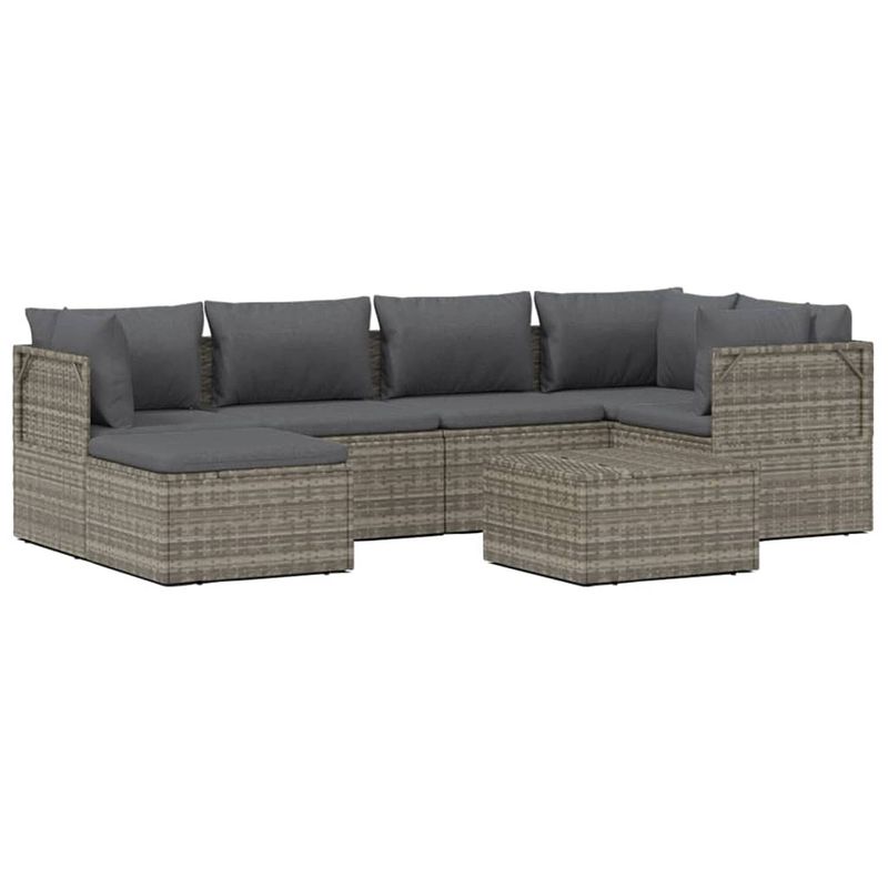 Foto van Vidaxl 7-delige loungeset met kussens poly rattan grijs