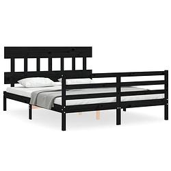 Foto van The living store grenenhouten bedframe - zwart - 205.5 x 165.5 x 81 cm - multiplex lattenbodem