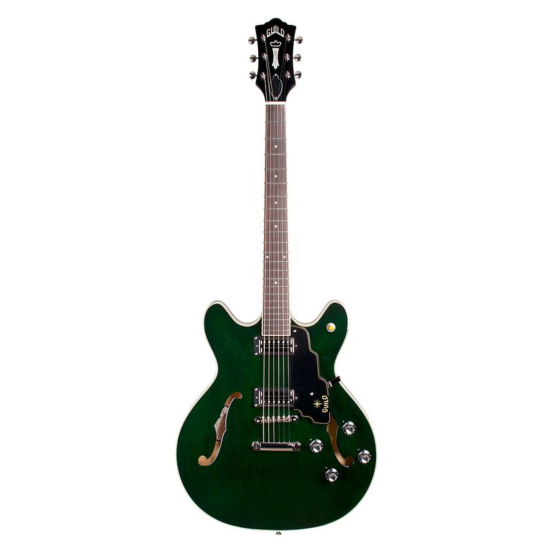 Foto van Guild starfire iv st maple emerald green semi-akoestische gitaar met koffer