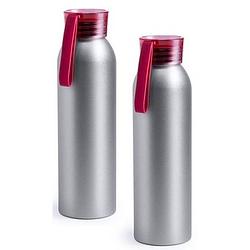 Foto van 2x aluminium drinkfles/waterfles met rode dop 650 ml - drinkflessen