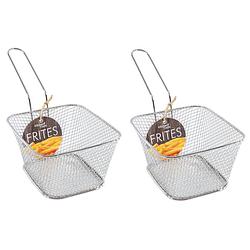 Foto van 8x stuks zilver patat/snack serveermandjes/frietmandjes 14 cm - tafeldecoratie - patat/snack serveren in een mandje