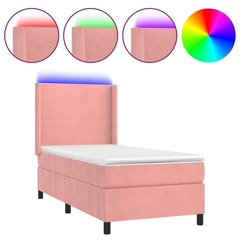 Foto van The living store boxspring met matras en led fluweel roze 100x200 cm - bed