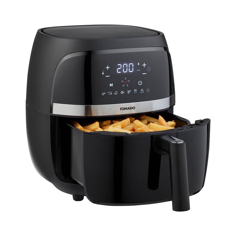 Foto van Tomado taf3202b - airfryer - heteluchtfriteuse - 3,2 liter inhoud - digitaal display - 500 gr friet - zwart