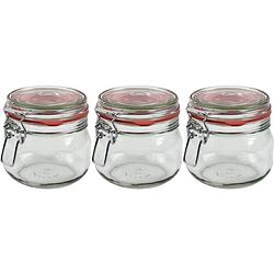 Foto van 3x glazen confituren pot/weckpot 500 ml met beugelsluiting en rubberen ring - weckpotten