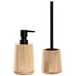 Foto van Toiletborstel met houder 38 cm en zeeppompje 290 ml bamboe/metaal - badkameraccessoireset