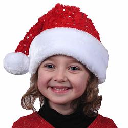 Foto van Kerstmutsen - 2x - rood met pailletten- polyester - voor kinderen - kerstmutsen