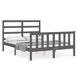 Foto van The living store bedframe grenenhout - bed - 195.5 x 145.5 x 100 cm - multiplex lattenbodem - grijs - 140 x 190 cm