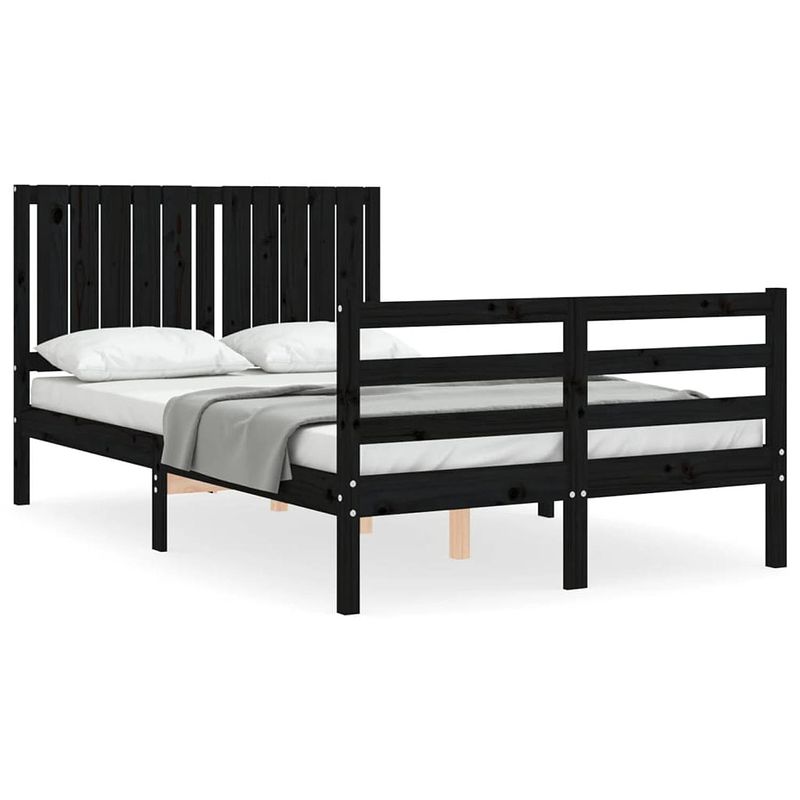 Foto van The living store-bedframe-met-hoofdbord-massief-hout-zwart-120x200-cm - bed