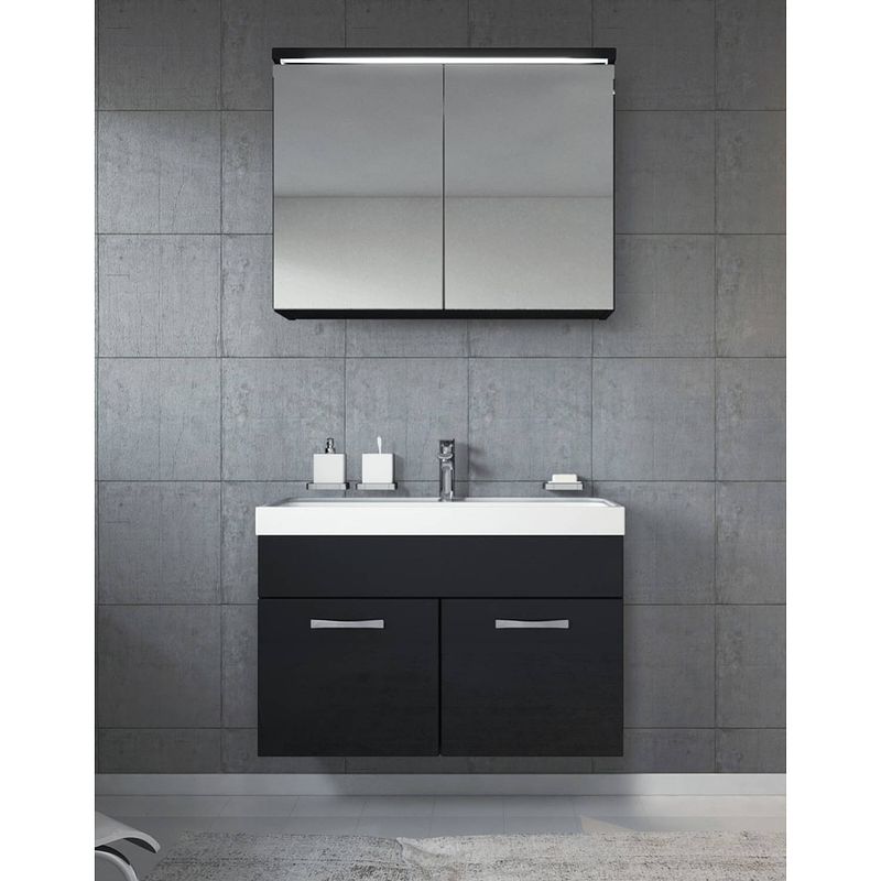 Foto van Badplaats badkamermeubel paso 02 80cm met spiegelkast - hoogglans zwart