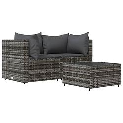 Foto van Vidaxl 3-delige loungeset met kussens poly rattan grijs