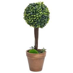 Foto van Infiori kunstplanten met pot 2 st buxus bolvorming 41 cm groen