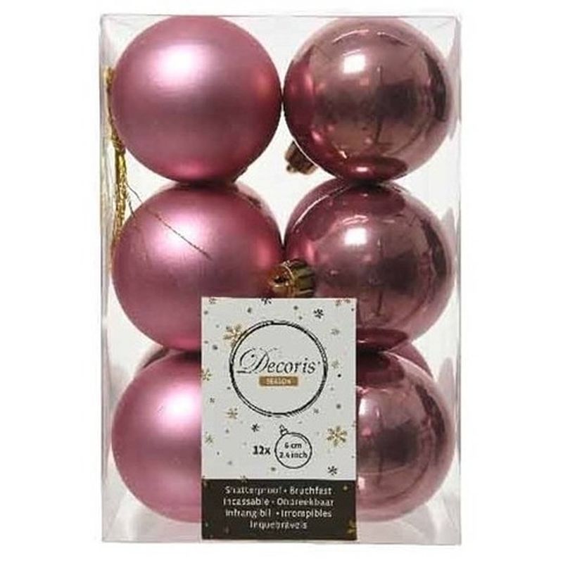 Foto van 12x kunststof kerstballen glanzend/mat oud roze 6 cm kerstboom versiering/decoratie - kerstbal