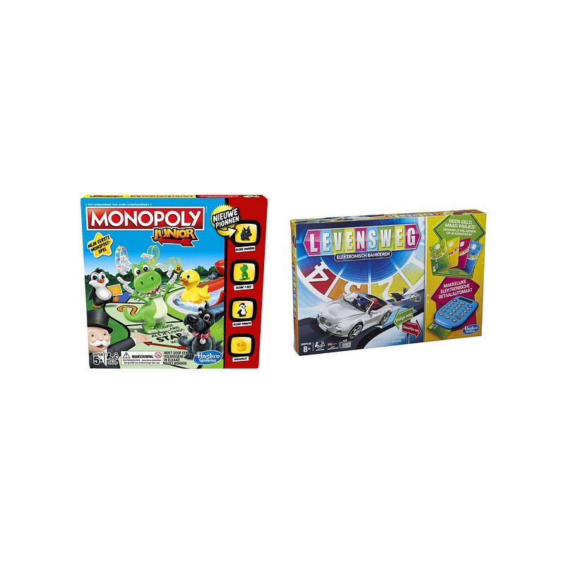 Foto van Spellenbundel - bordspel - 2 stuks - monopoly junior & levensweg electronisch bankieren