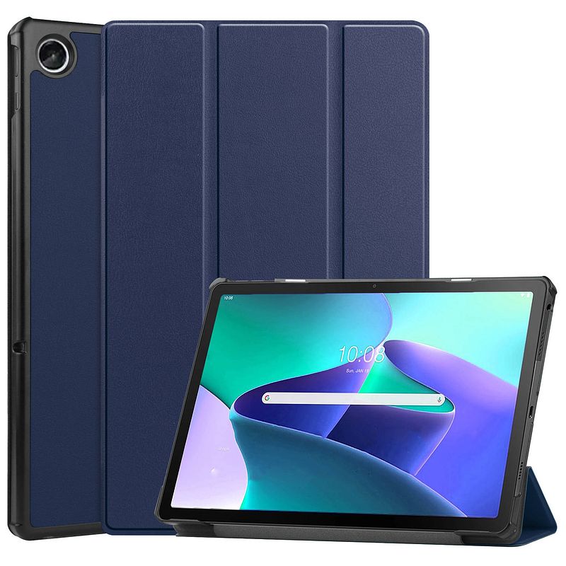 Foto van Basey lenovo tab m10 plus (3e gen) hoesje kunstleer hoes case cover - donkerblauw