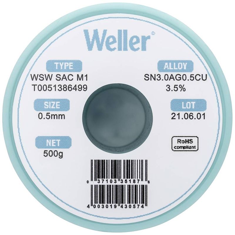 Foto van Weller wsw sac m1 soldeertin, loodvrij spoel sn3,0ag0,5cu 500 g 0.5 mm