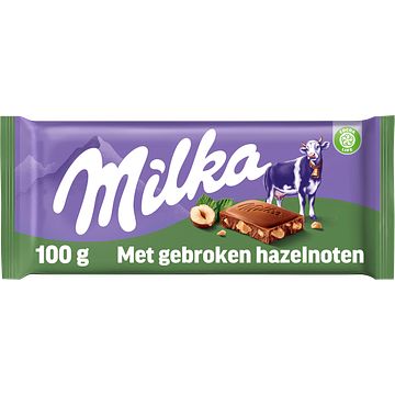 Foto van Milka chocolade reep met gebroken hazelnoten 100g bij jumbo