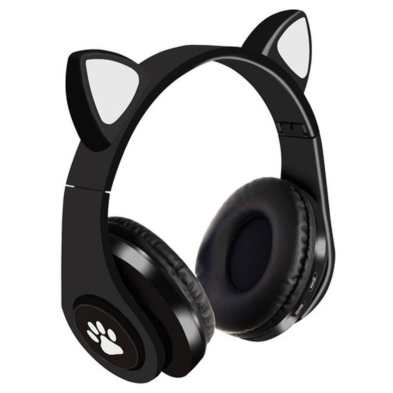 Foto van Draadloze kinder bluetooth 5.0 hoofdtelefoon cat-ear pv33 - zwart