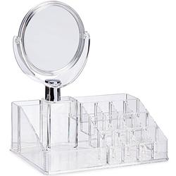 Foto van Make-up organizer/opberger 16-vaks met spiegel 22 x 12 cm van kunststof - make-up dozen