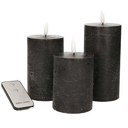 Foto van Led stompkaarsen met afstandsbediening - 3x - zwart - 10/12.5/15 cm - led kaarsen